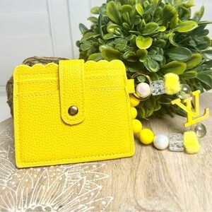 Card Holder Wristlet with Handmade Beaded Keychain in Yellow